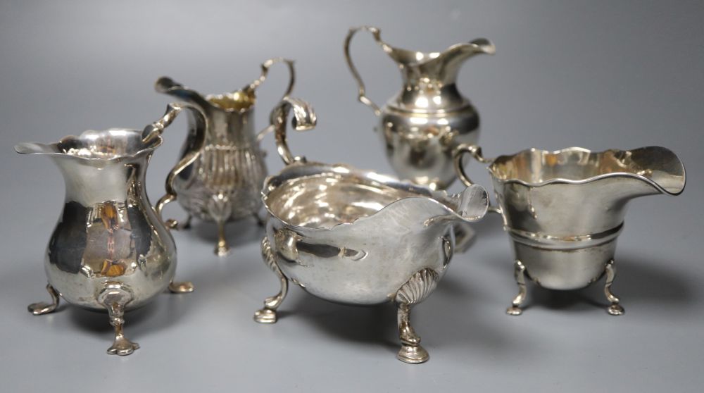 Five silver cream jugs, various dates and makers, approx 14oz